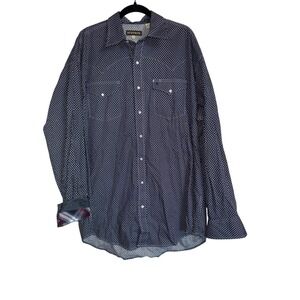 Stetson‎ Mens 2XL Blue Geometric Print Long Sleeve Western Snap Button Shirt
